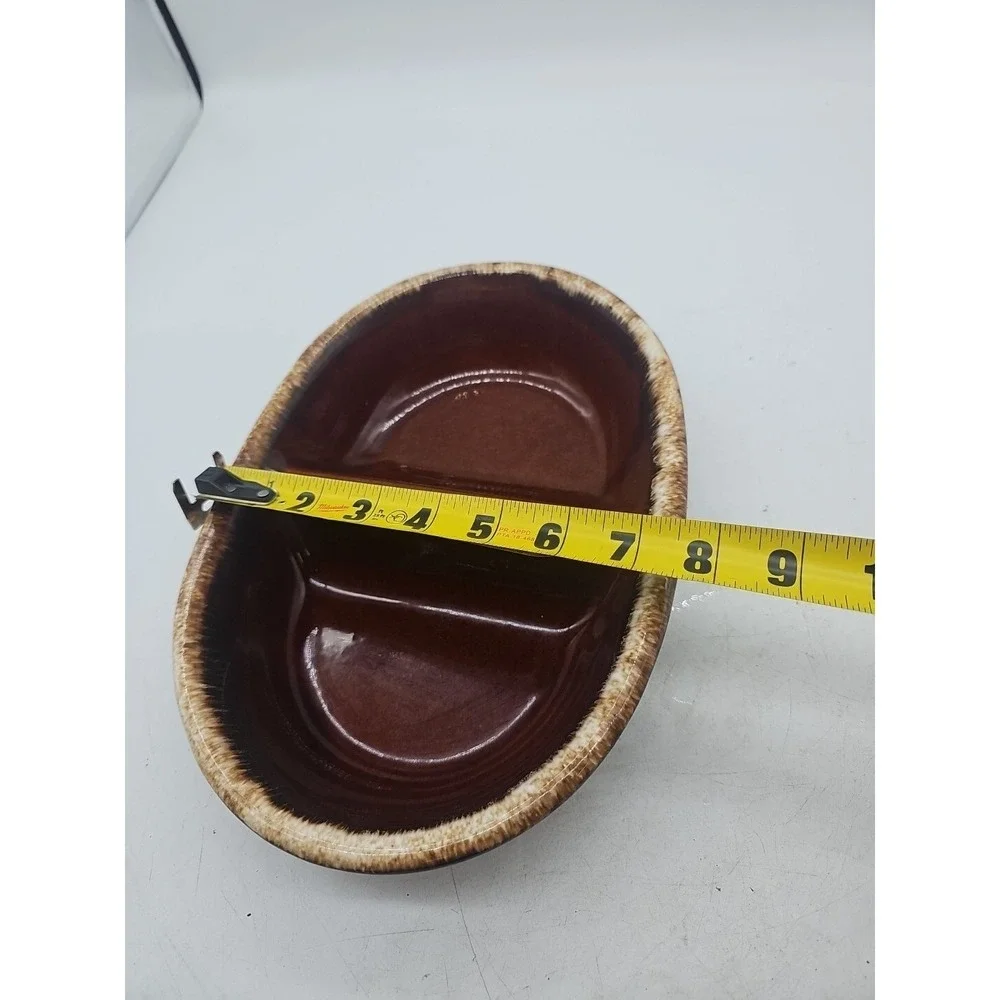 Vintage Hull H.P. Co Oven Proof Oval Divided Casserole Brown Drip‎ Pottery USA